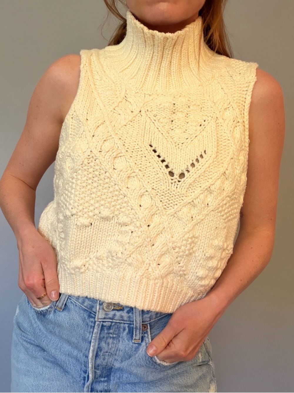 Free People Cream Knit Sweater Vest